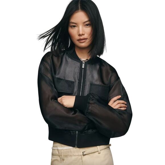 SANCTUARY Jacket Size S NEW Black Skyline Organza Bomber Jacket Full Zip - Picture 1 of 8